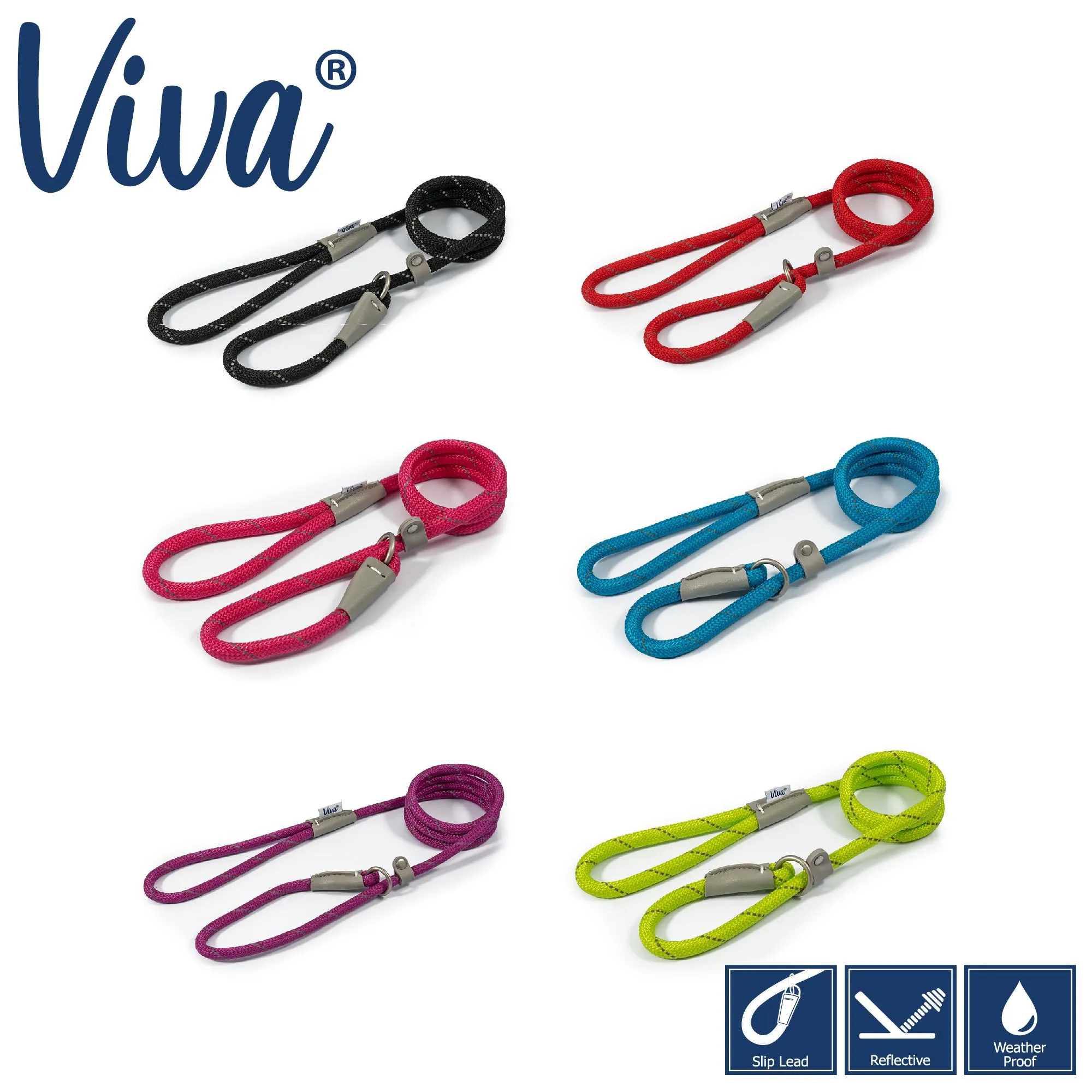 Ancol - Viva Nylon Reflective Rope Slip Lead - Pink - 120cm x 10mm (max 30kg)