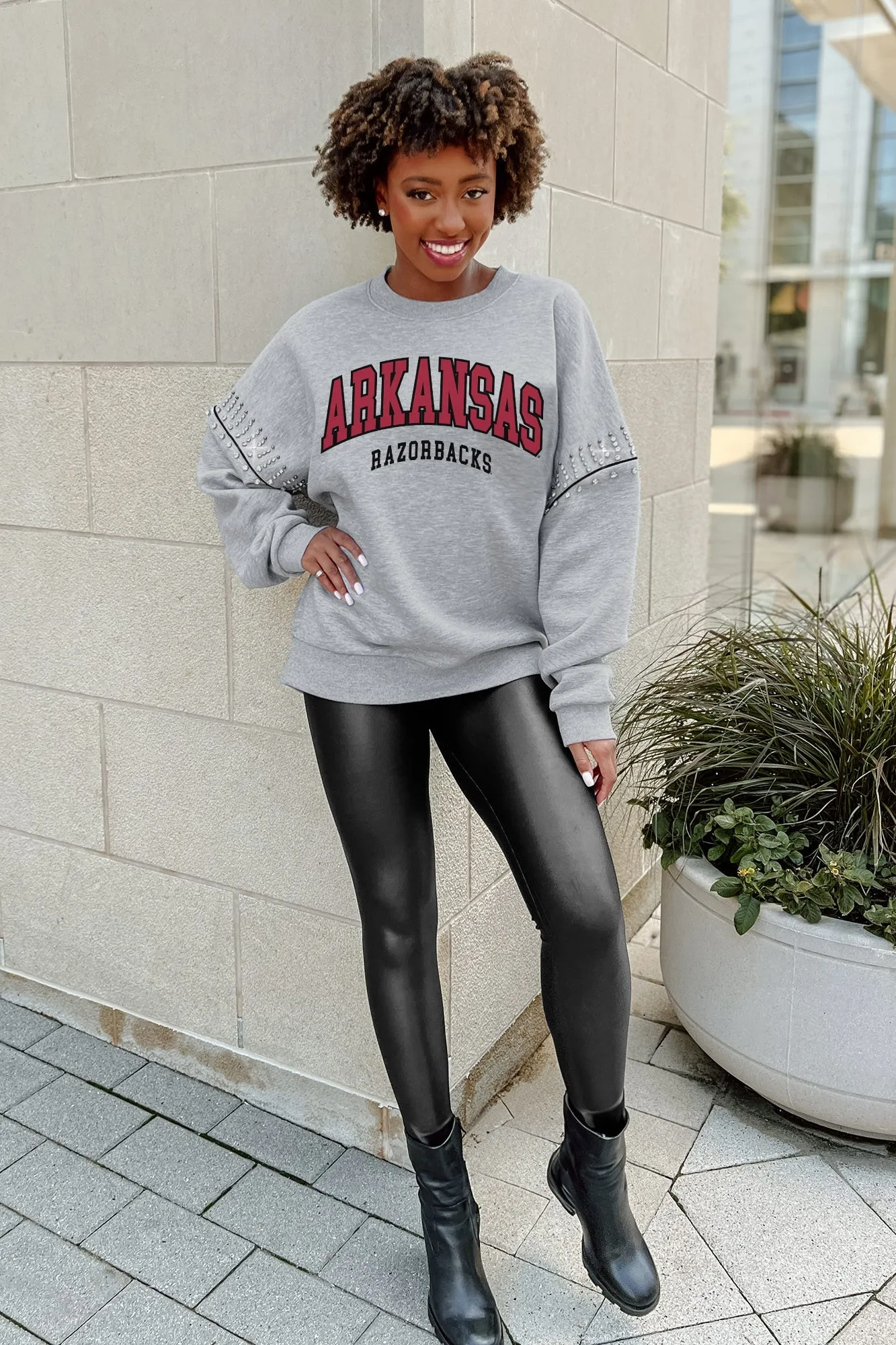 ARKANSAS RAZORBACKS COMPETITIVE EDGE JEWEL TRIM SLEEVE FLEECE PULLOVER