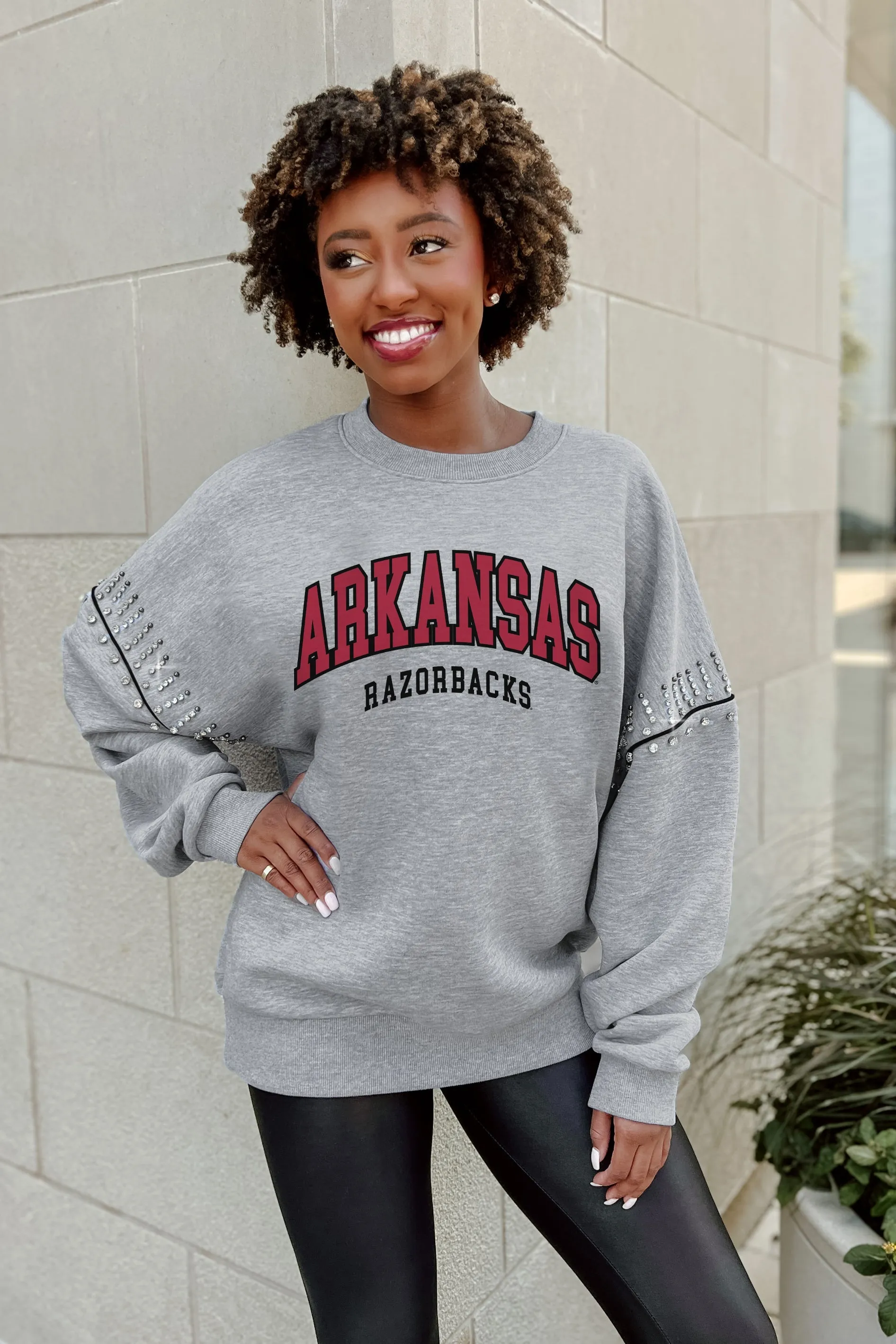 ARKANSAS RAZORBACKS COMPETITIVE EDGE JEWEL TRIM SLEEVE FLEECE PULLOVER