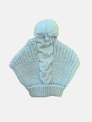 Baby Unisex Ribbed Chain Knit Pom-pom Hat - Mint Blue