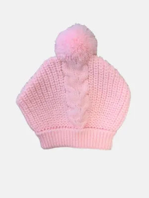 Baby Unisex Ribbed Chain Knit Pom-pom Hat - Pink