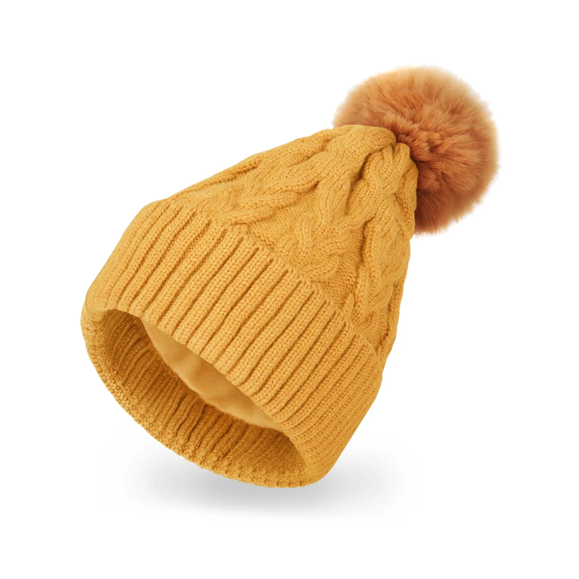 Baby Winter Knit Cotton Lined Pompom Hat | Brown