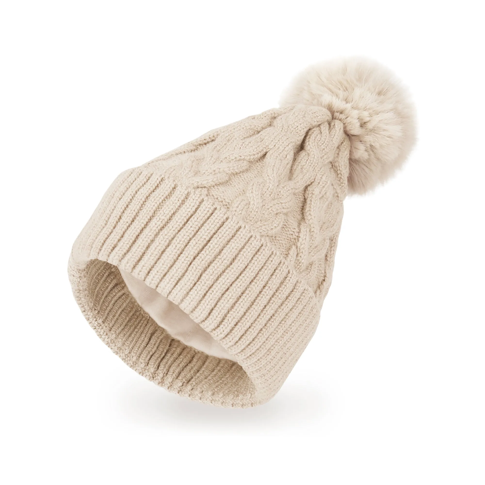 Baby Winter Knit Cotton Lined Pompom Hat | Brown