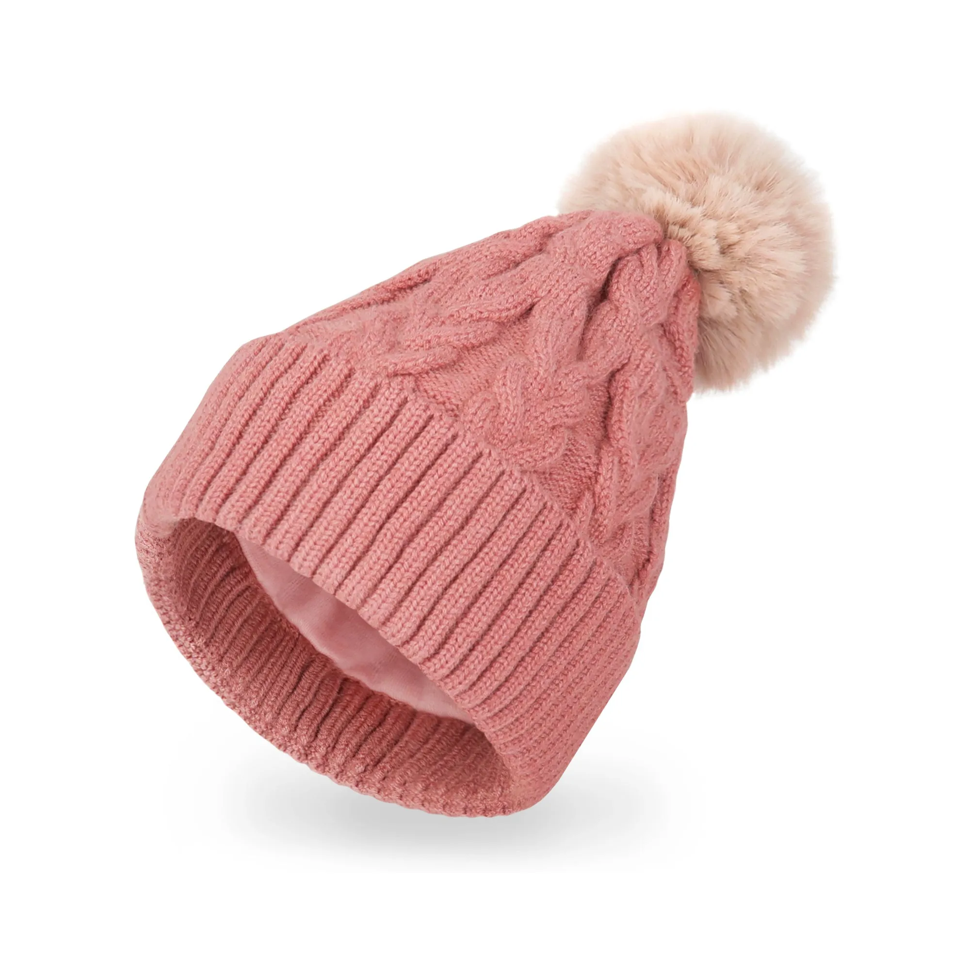 Baby Winter Knit Cotton Lined Pompom Hat | Brown