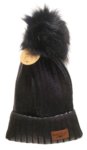 Black Ladies Glacier Knit Pom Hat one size