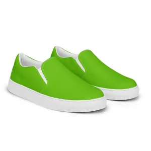 Bright Green Women's Slip Ons, Solid Colorful Green Color Modern Minimalist Women’s Slip-On Canvas Shoes (US Size: 5-12)