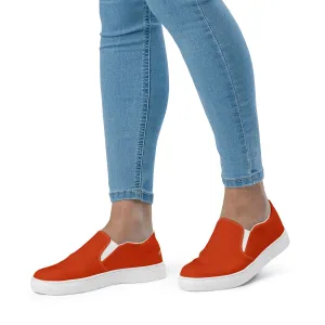 Brownish Red Women's Slip Ons, Solid Colorful Red Color Modern Minimalist Women’s Slip-On Canvas Shoes (US Size: 5-12)