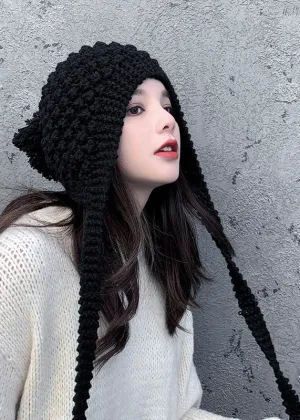 Chic Autumn And Winter Black Warm Knit Bonnie Hat