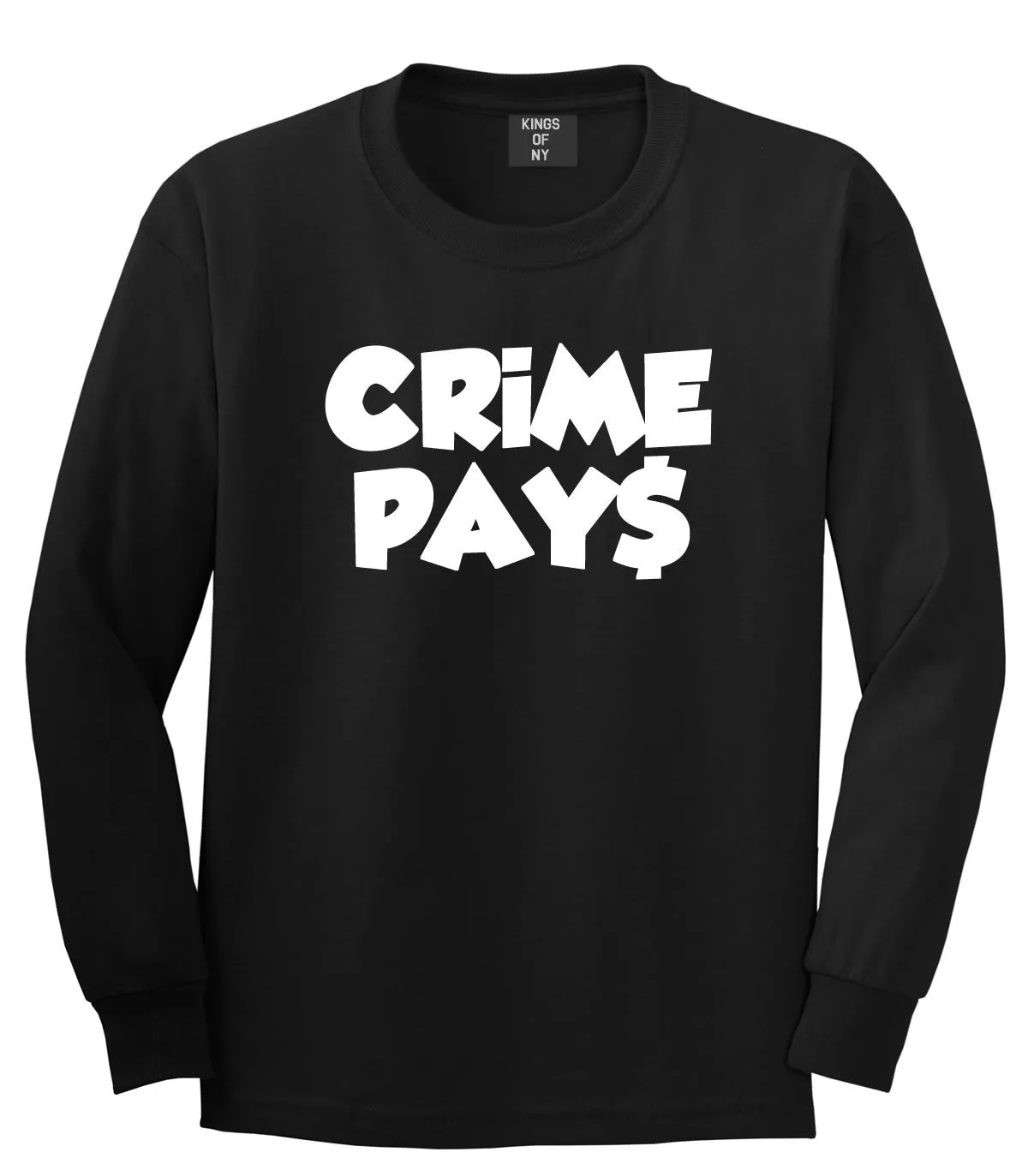 Crime Pays Bubble Letters Money Sign Long Sleeve Boys Kids T-Shirt