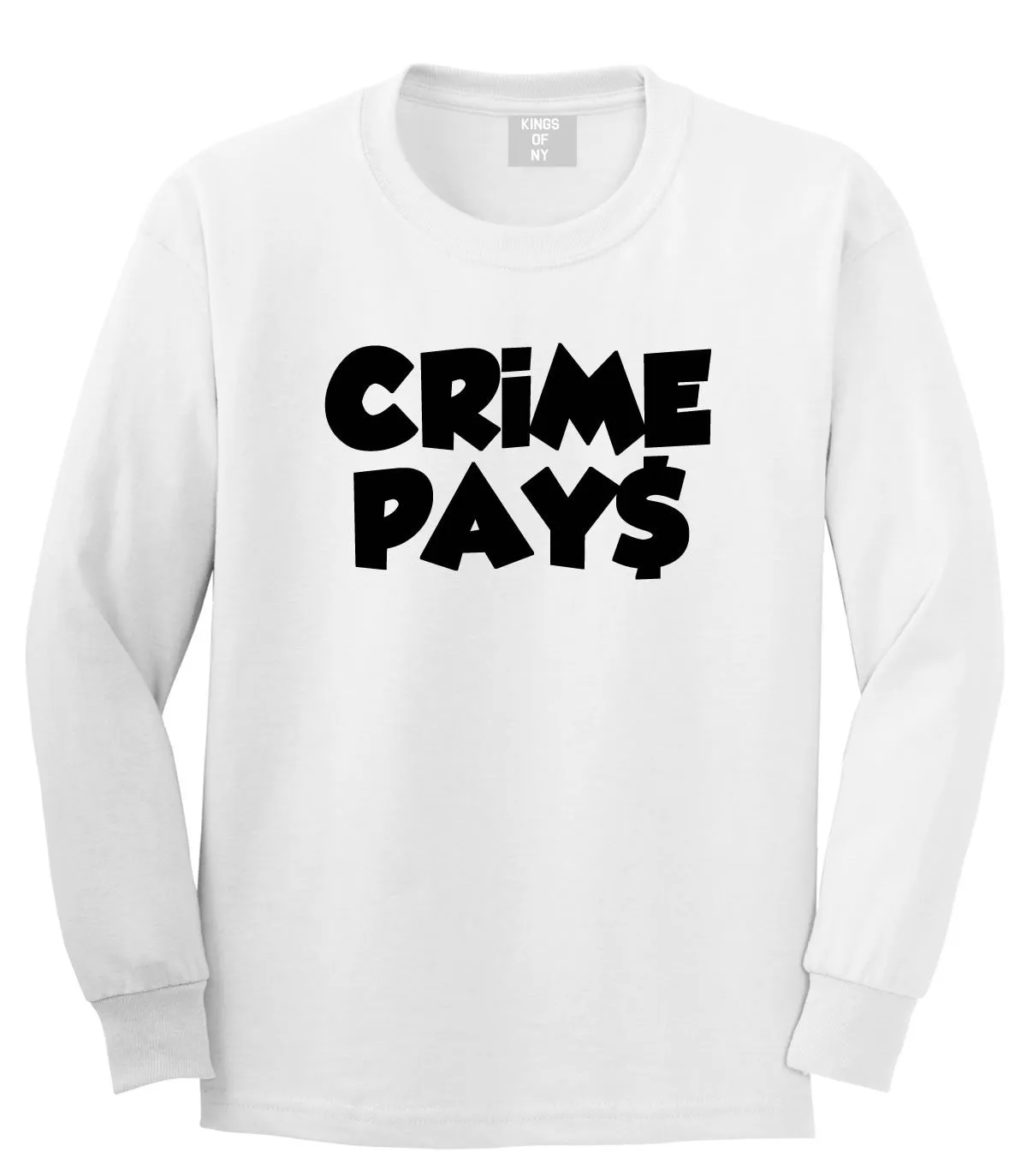 Crime Pays Bubble Letters Money Sign Long Sleeve Boys Kids T-Shirt