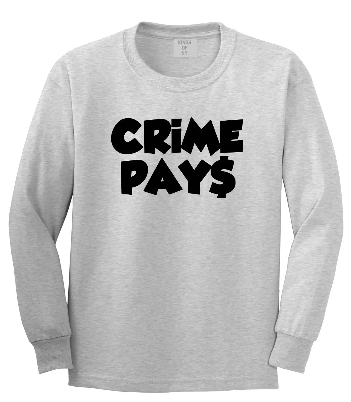 Crime Pays Bubble Letters Money Sign Long Sleeve Boys Kids T-Shirt