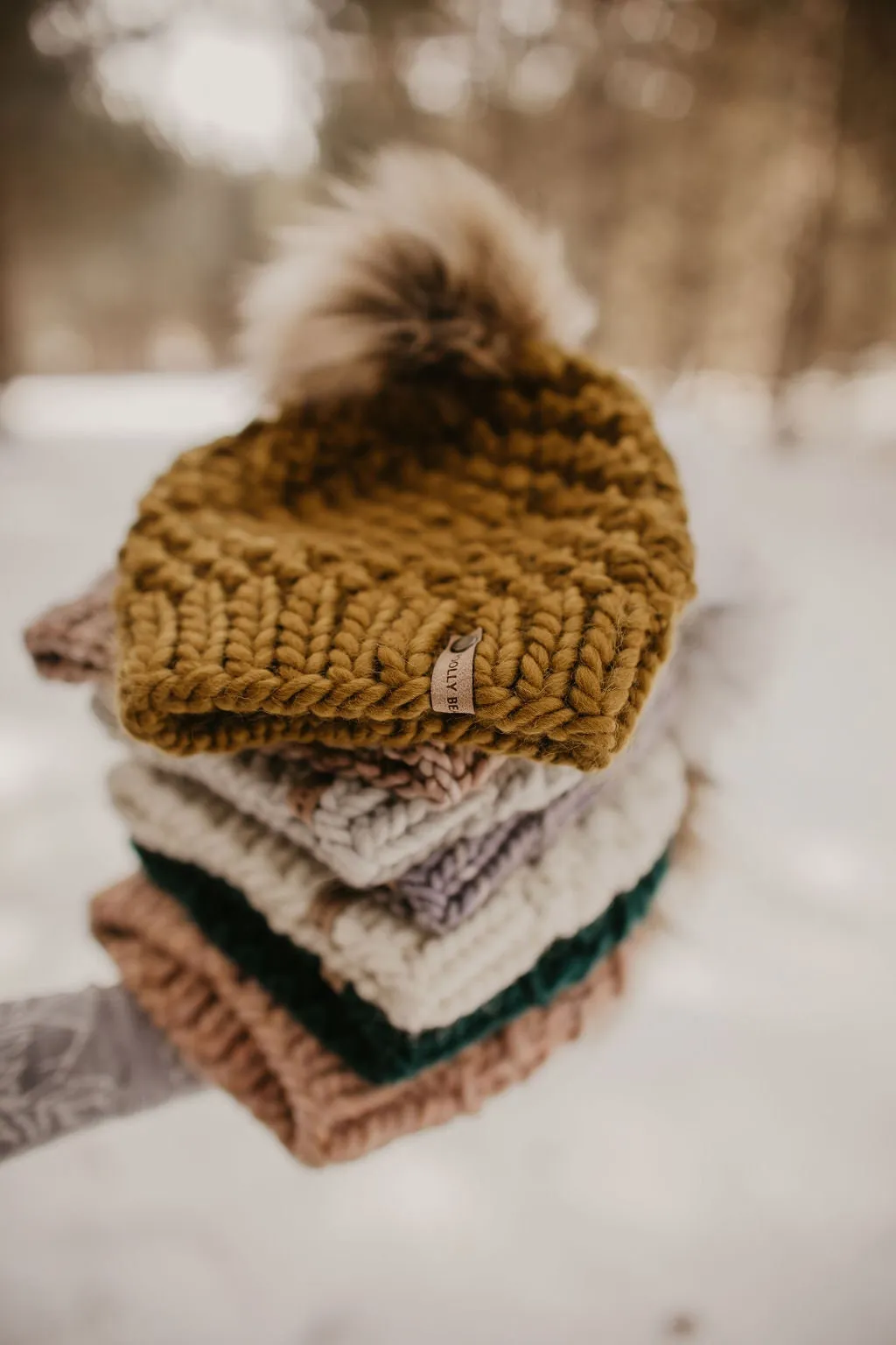 Forest Green Peruvian Wool Knit Hat with Faux Fur Pom Pom