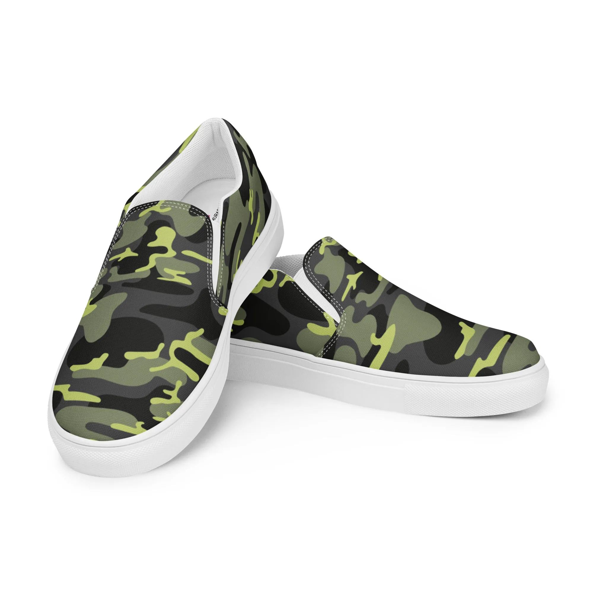 Green Camo Army Women's Sneakers, Best Women’s Slip-On Canvas Shoes, Ladies Canvas Shoes (US Size: 5-12)