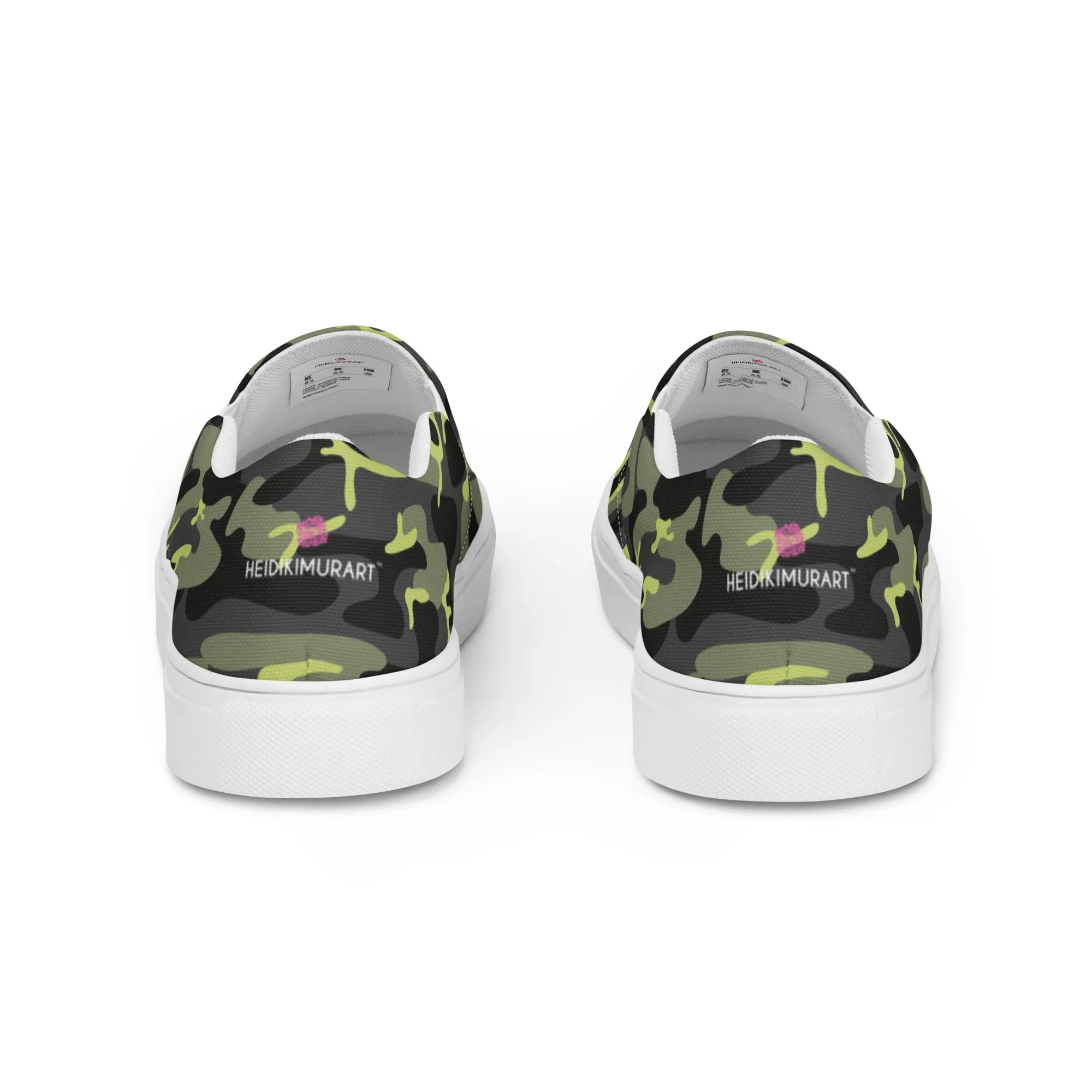 Green Camo Army Women's Sneakers, Best Women’s Slip-On Canvas Shoes, Ladies Canvas Shoes (US Size: 5-12)