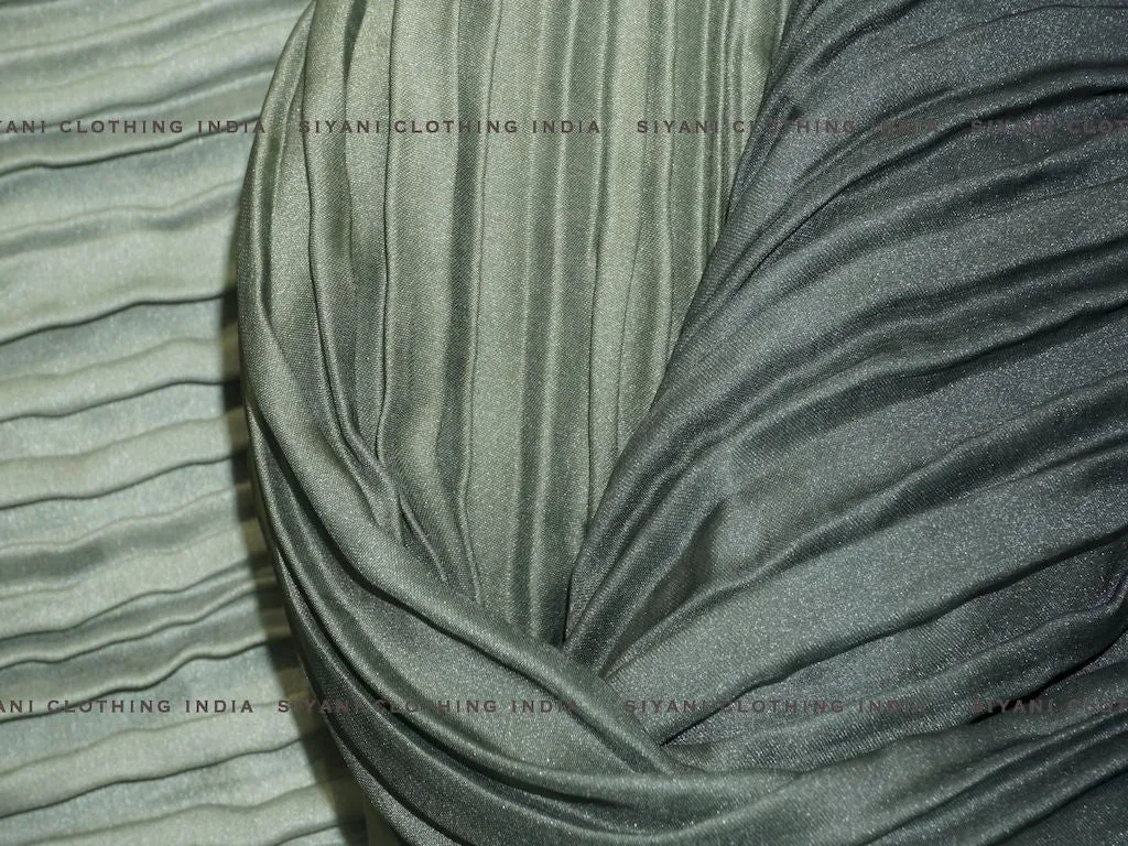 Green Multi Tone Pleated Satin Georgette Fabric