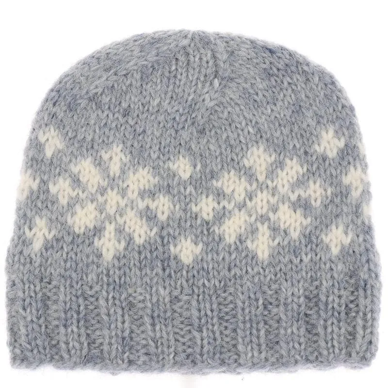 Handknit Wool Hat - Grey / White Frostroses