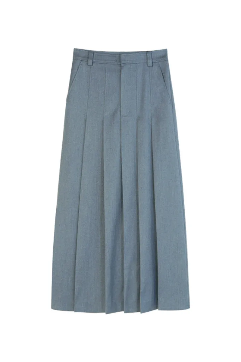 High waist wool blended pleated long skirt | 3 colors