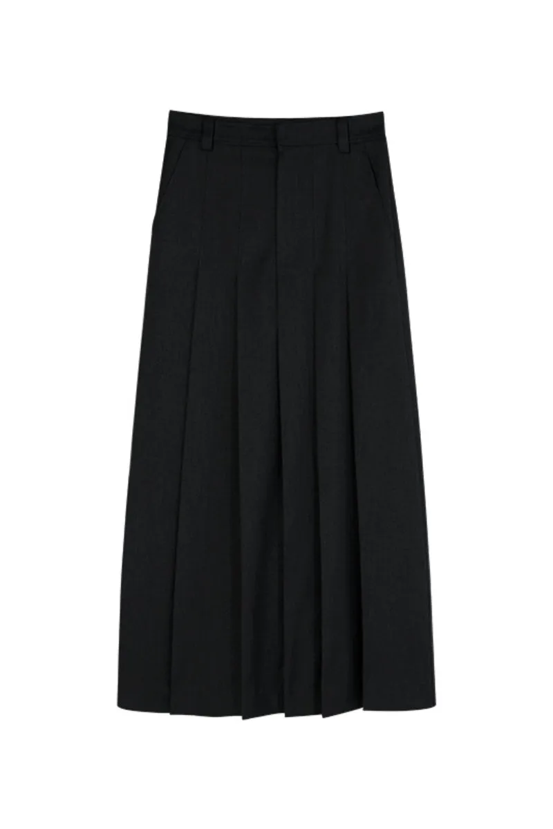 High waist wool blended pleated long skirt | 3 colors