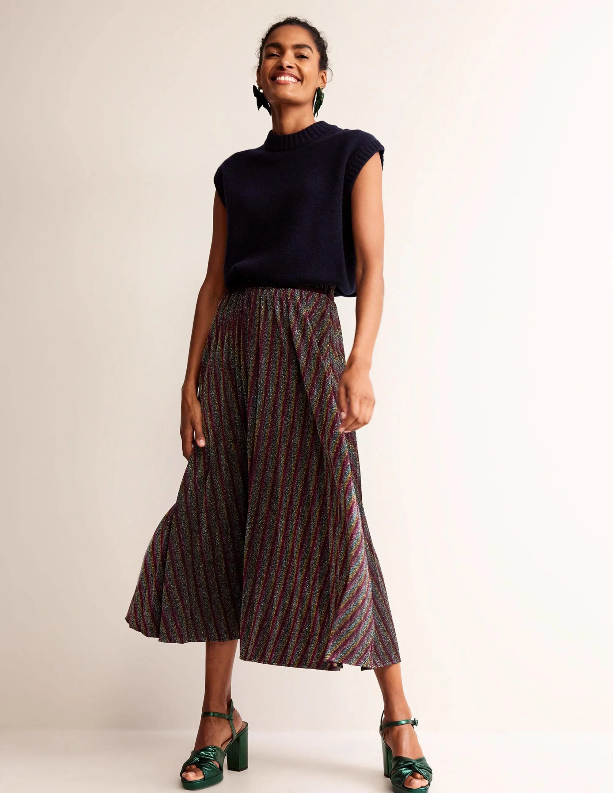 Jersey Metallic Pleated Skirt-Multi Stripe