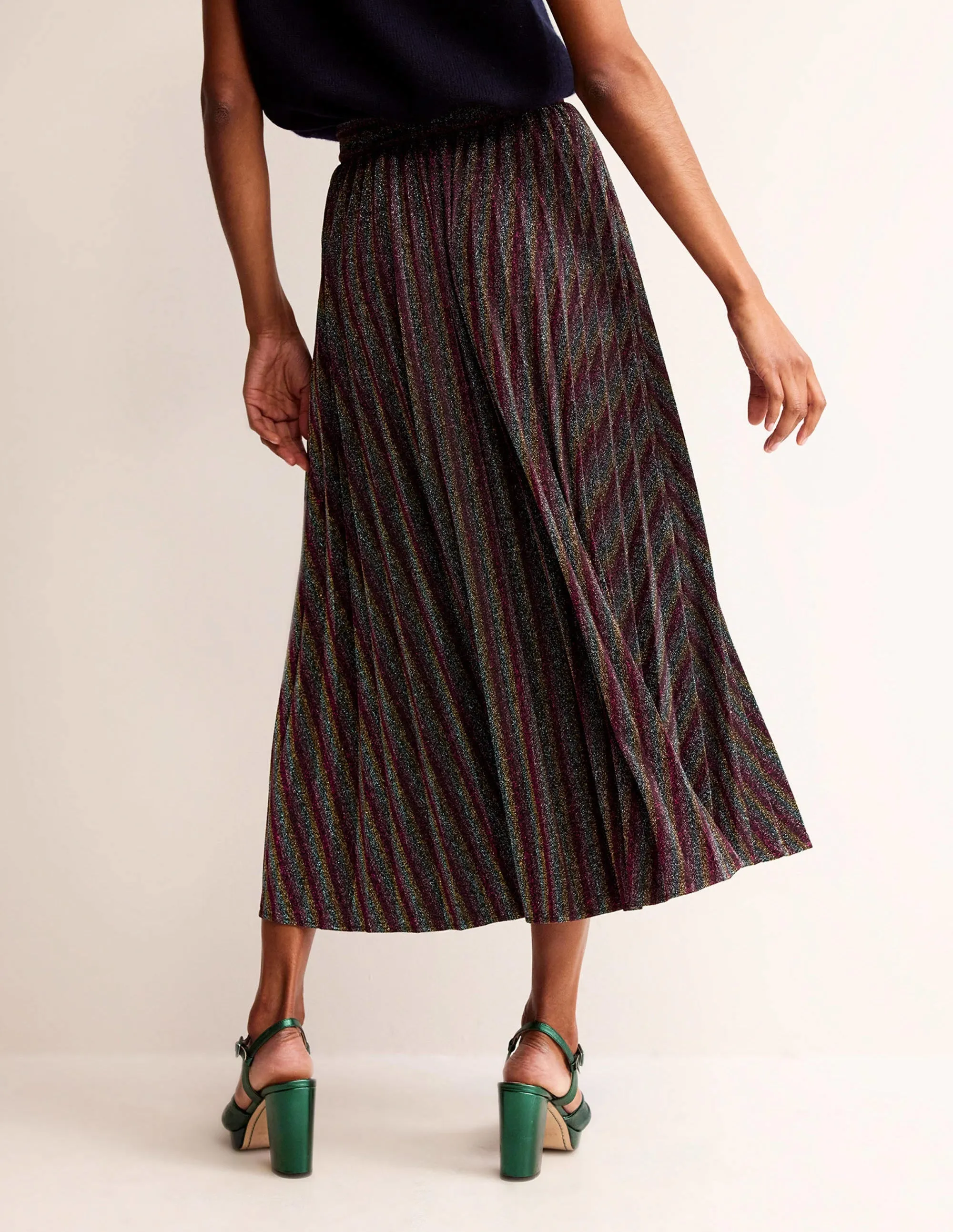 Jersey Metallic Pleated Skirt-Multi Stripe