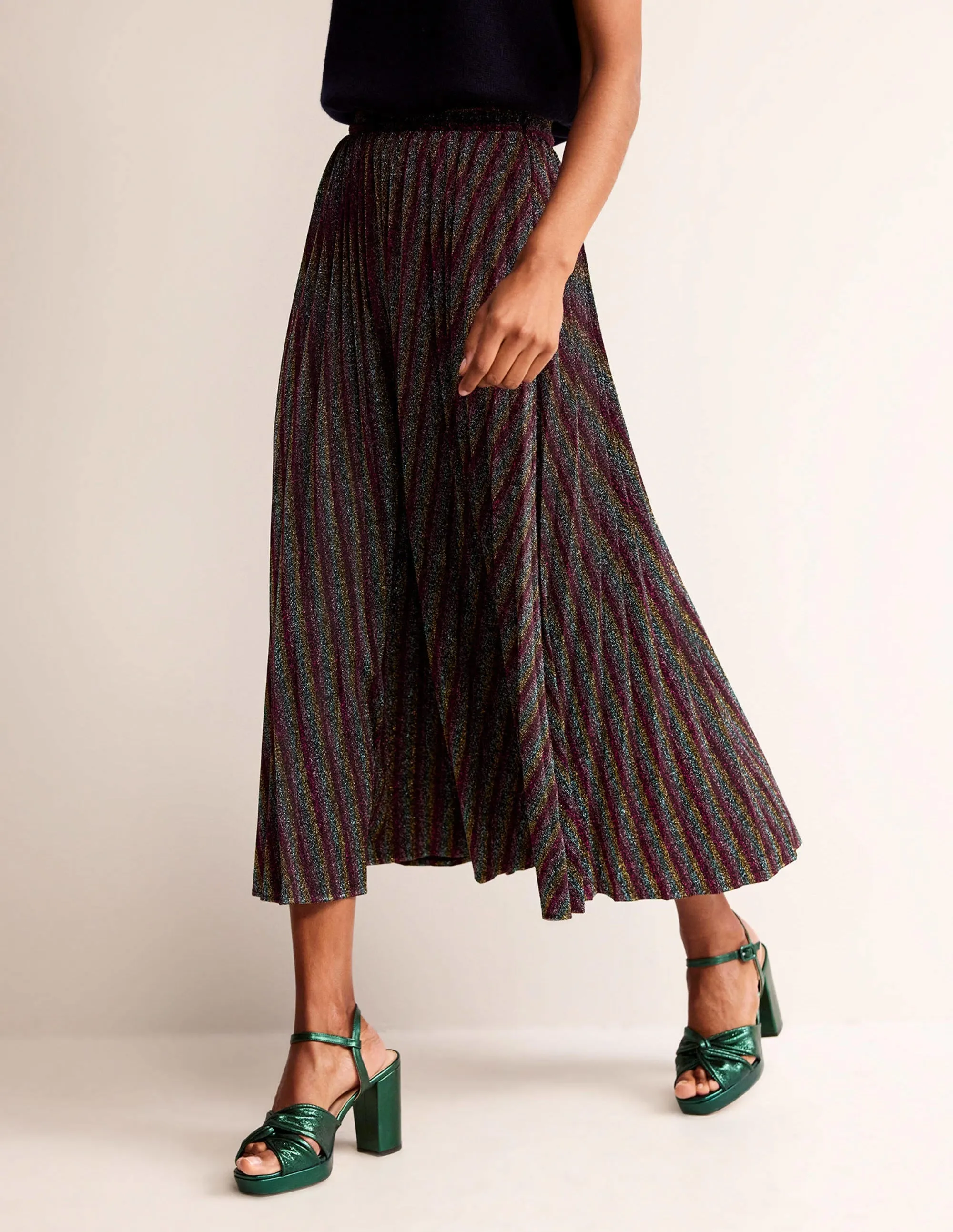 Jersey Metallic Pleated Skirt-Multi Stripe