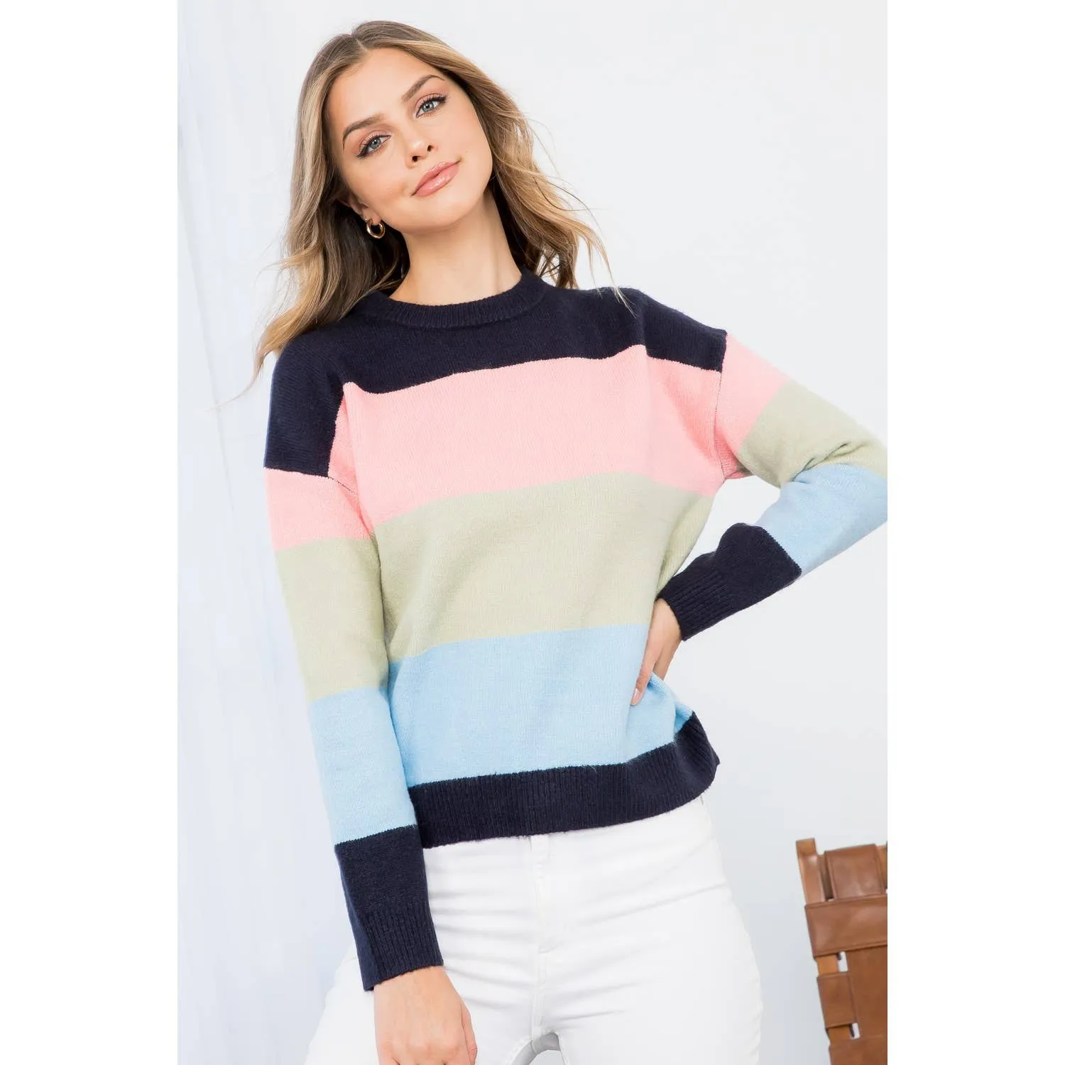 Navy Colorblocked Knit Sweater