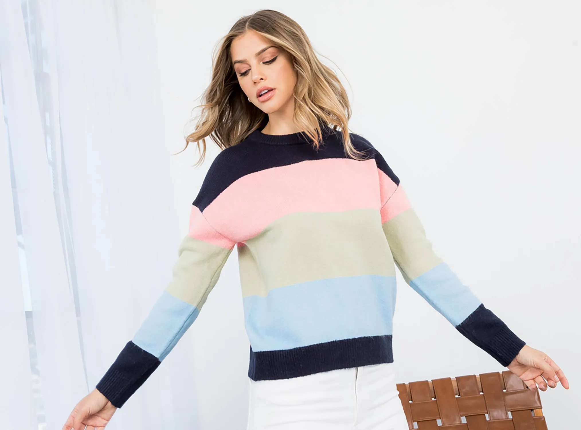 Navy Colorblocked Knit Sweater