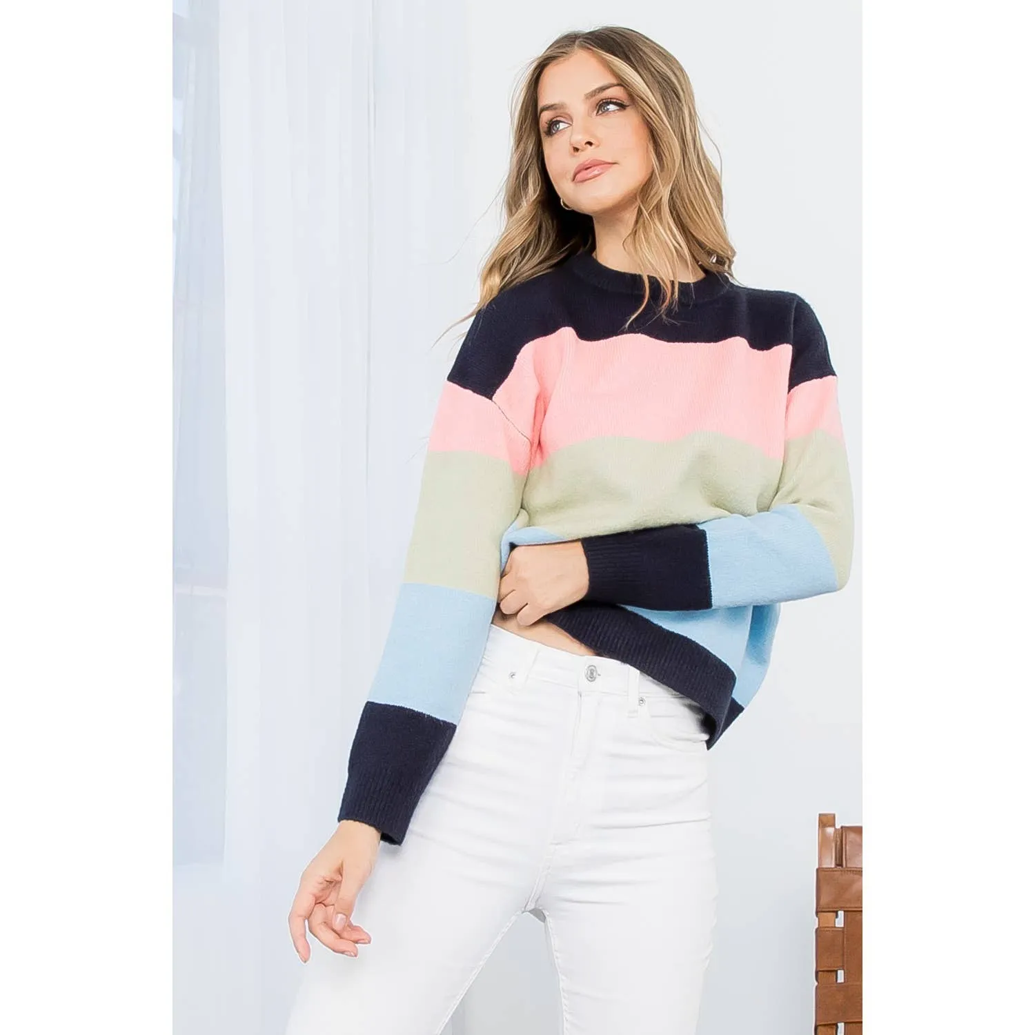 Navy Colorblocked Knit Sweater