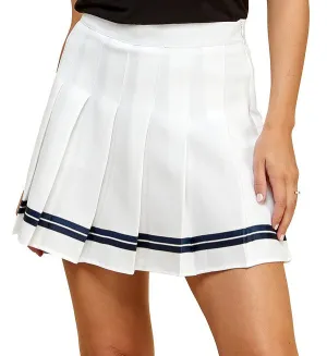 Navy_White High Waist Pleated Skater Skirt With Lining Shorts