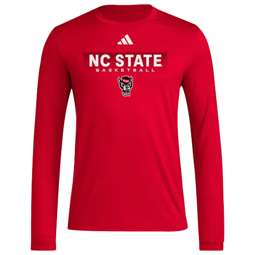 NC State Wolfpack Adidas Red 2024 Pre-Game Basketball Long Sleeve T-Shirt