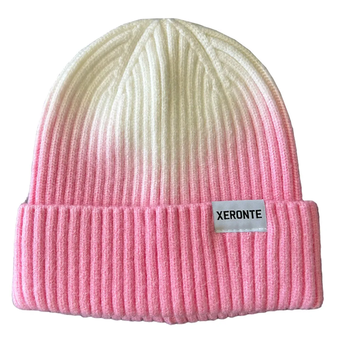 Pink And White Ombre Cuffed Beanie Hat