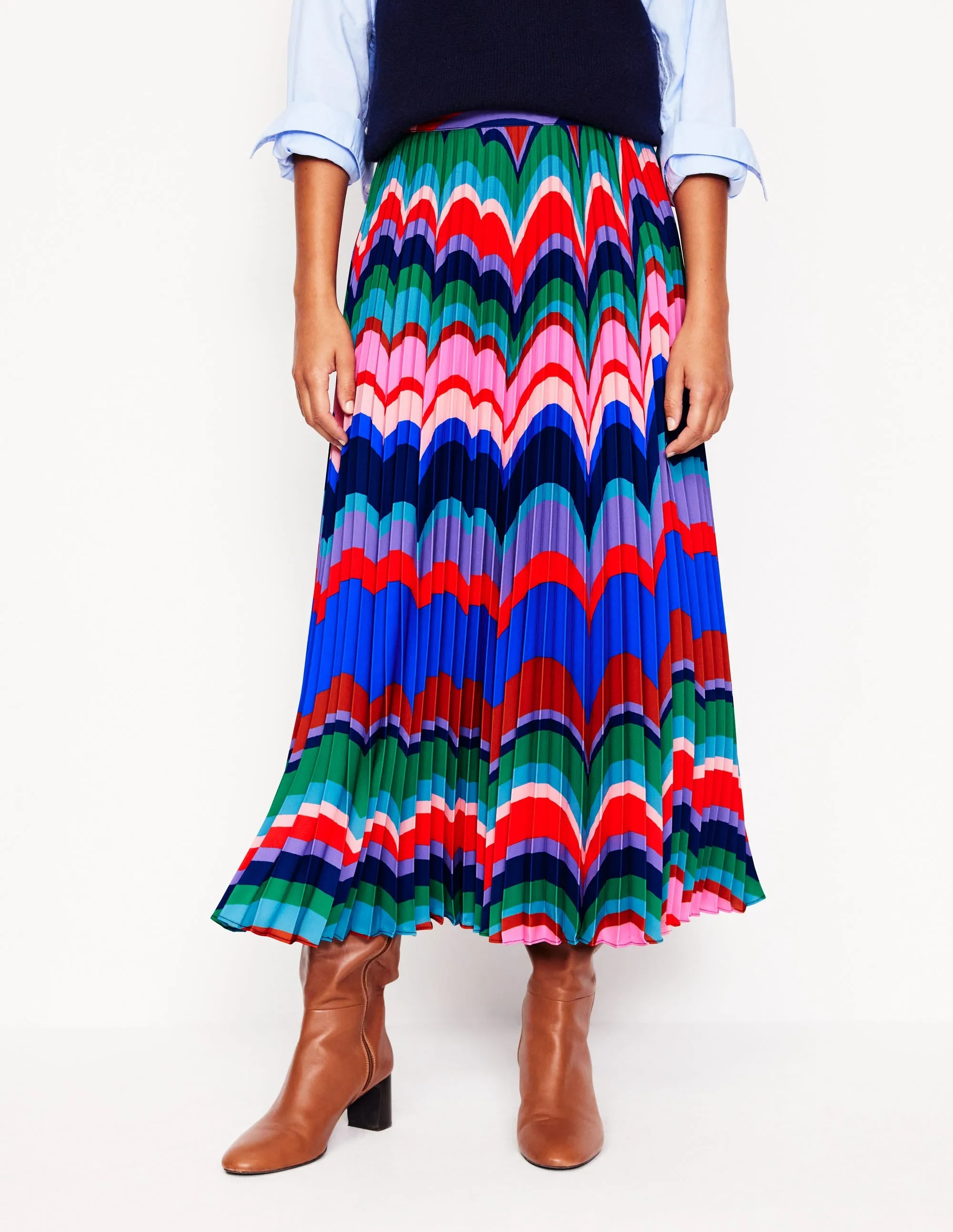 Pleated Maxi Skirt-Abstract Wave