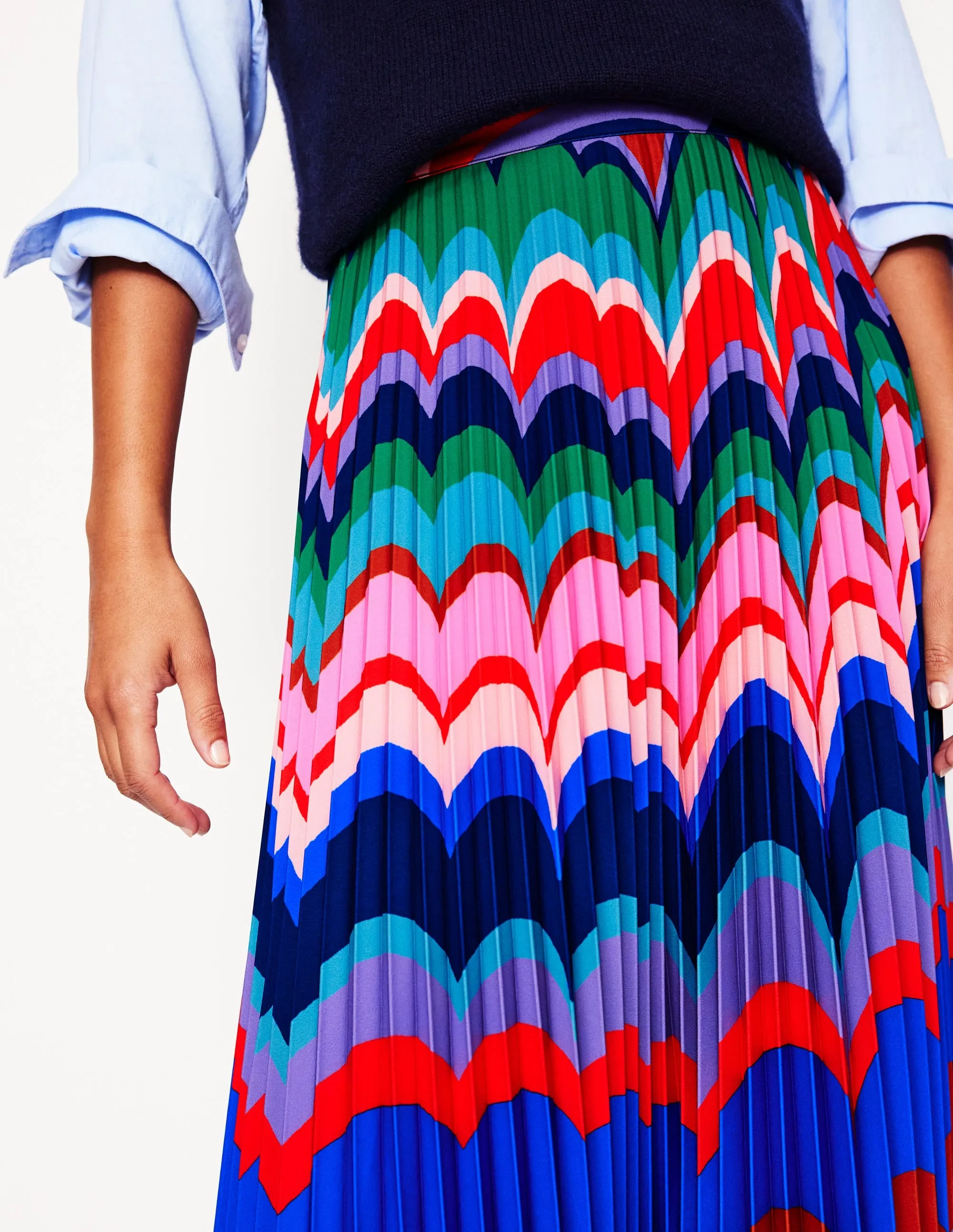 Pleated Maxi Skirt-Abstract Wave