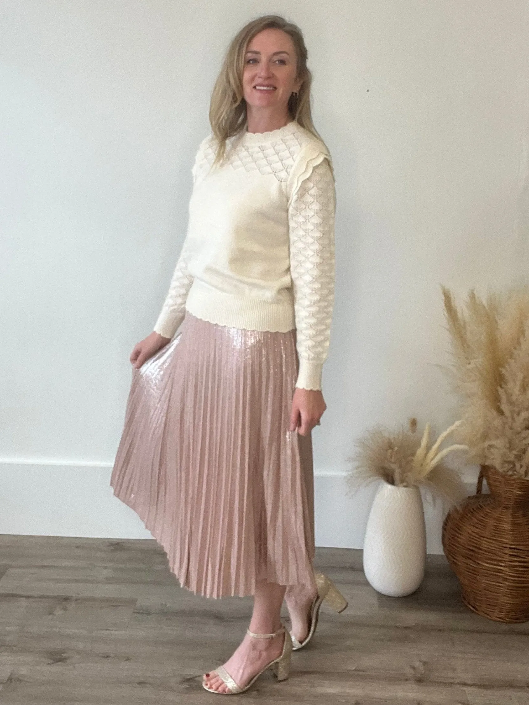 Pleated Midi Skirt - Blush