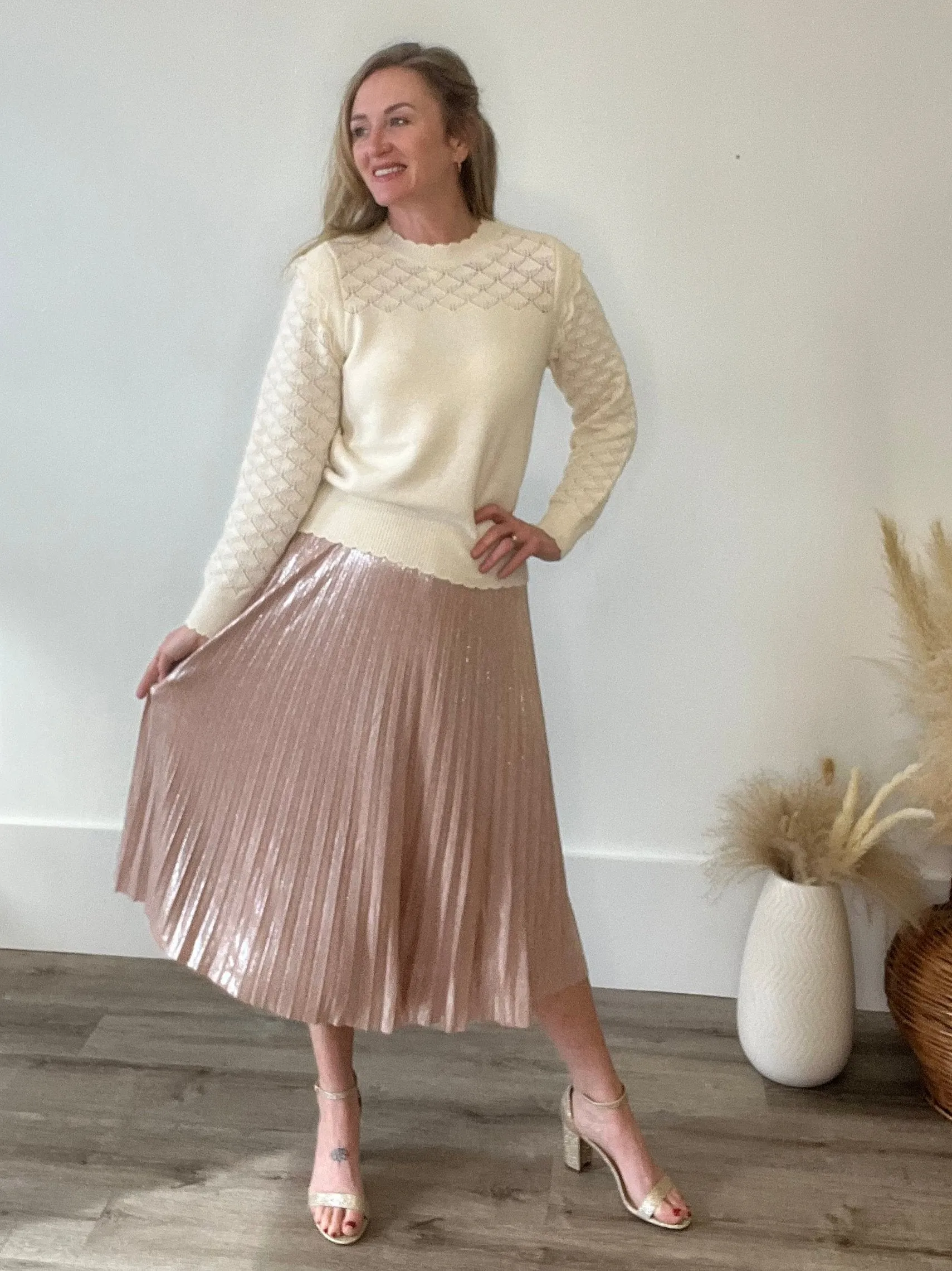 Pleated Midi Skirt - Blush