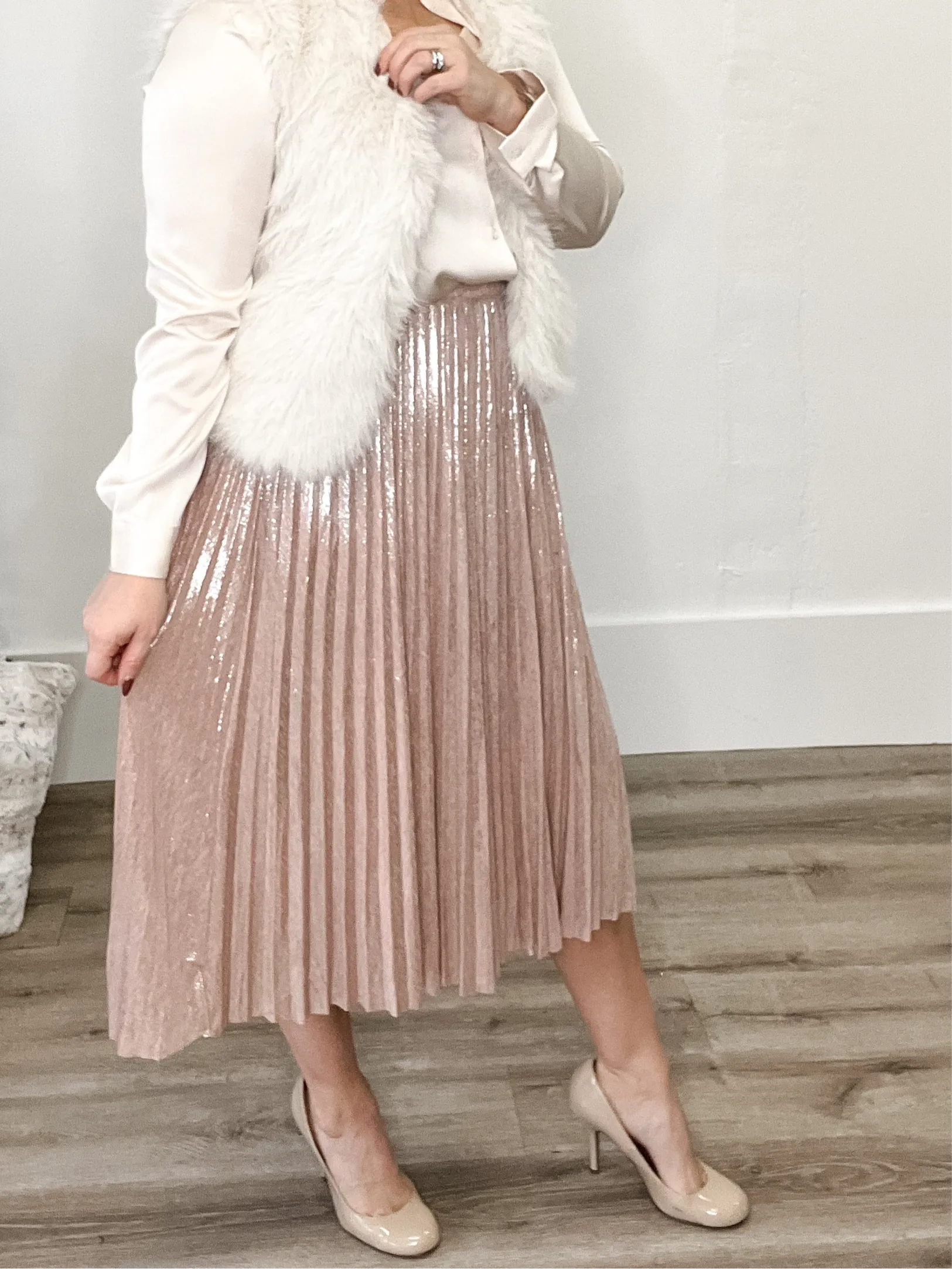 Pleated Midi Skirt - Blush