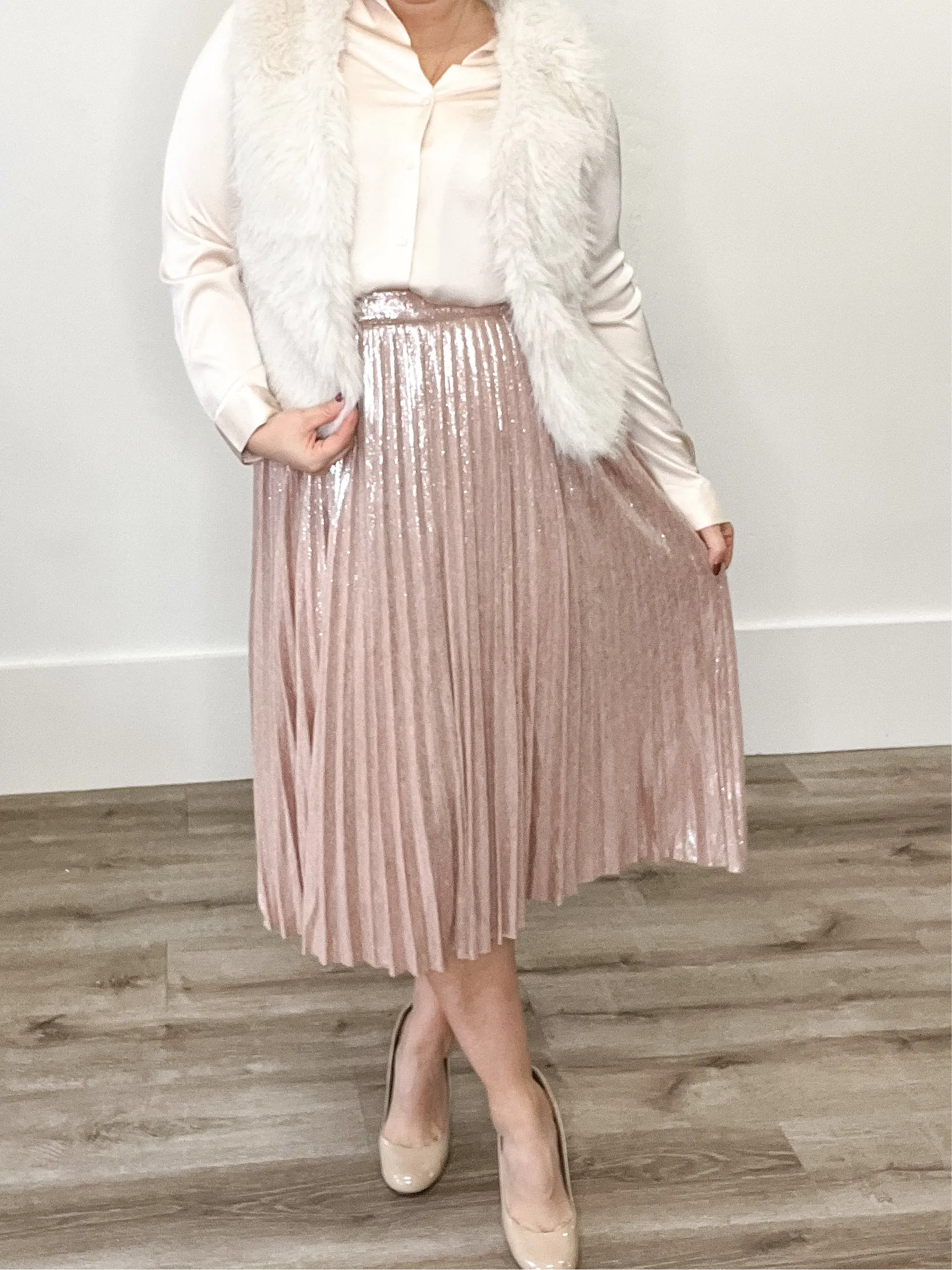 Pleated Midi Skirt - Blush