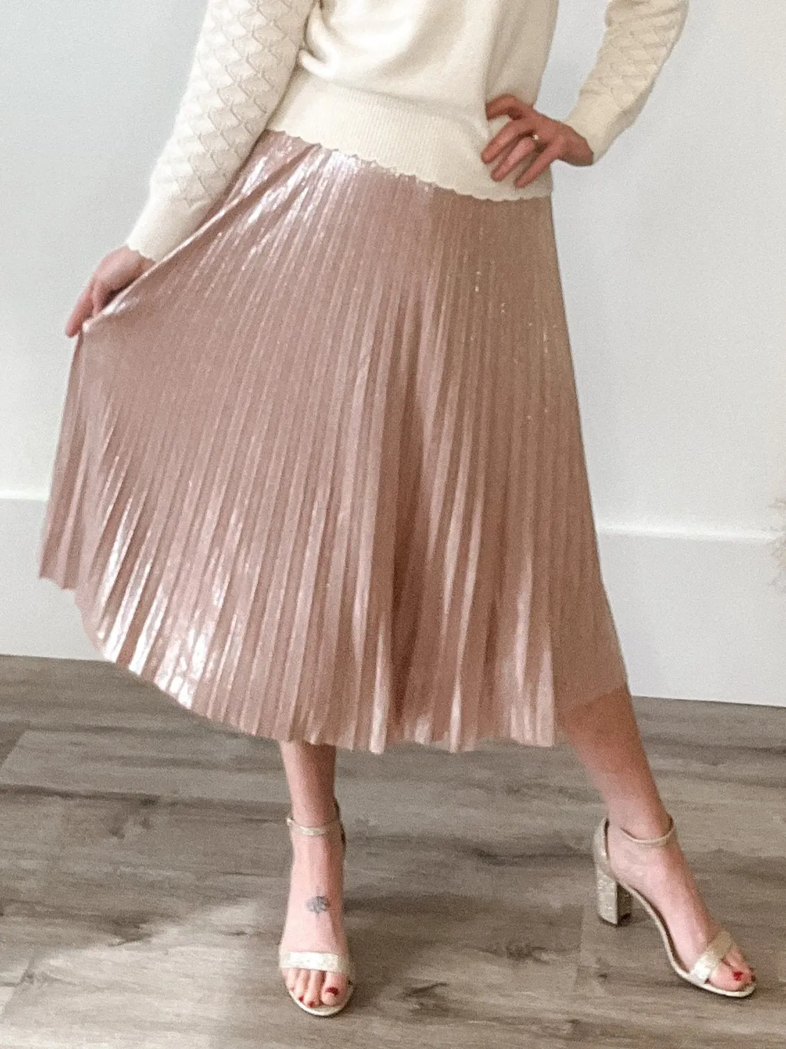 Pleated Midi Skirt - Blush