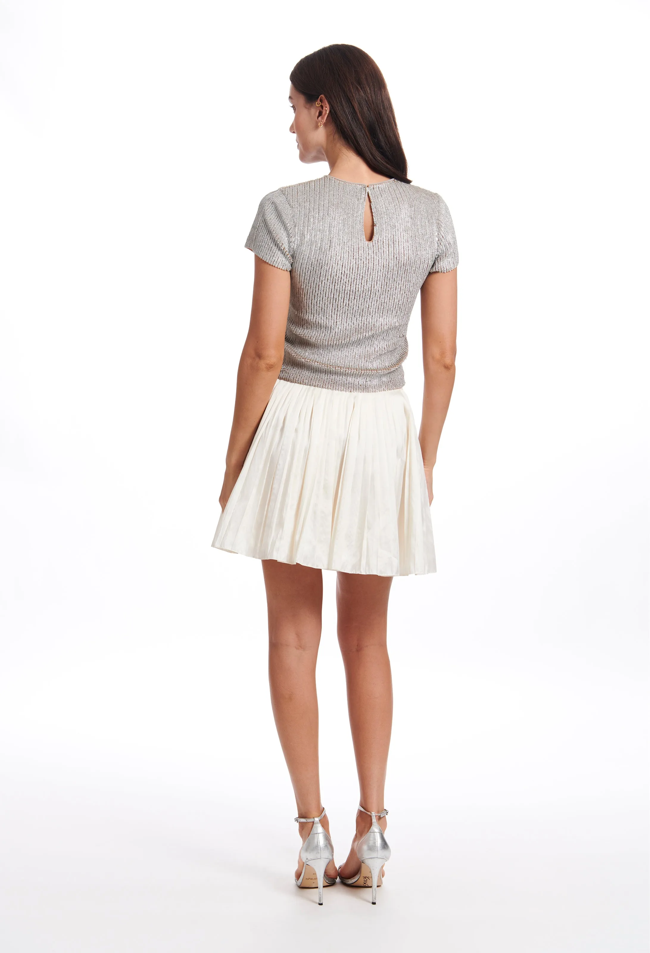 PLEATED MINI SKIRT WITH CRYSTAL BOWS