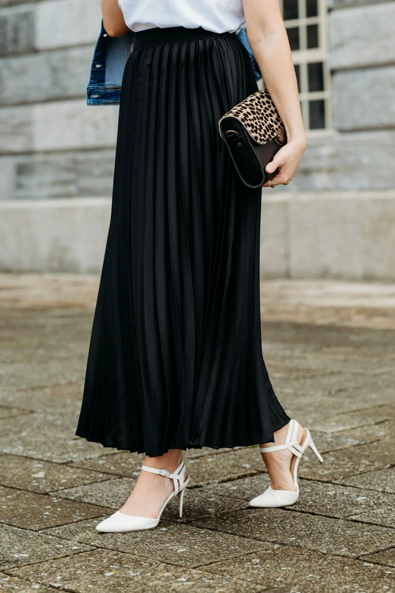 Pleated Satin Maxi Skirt | Black