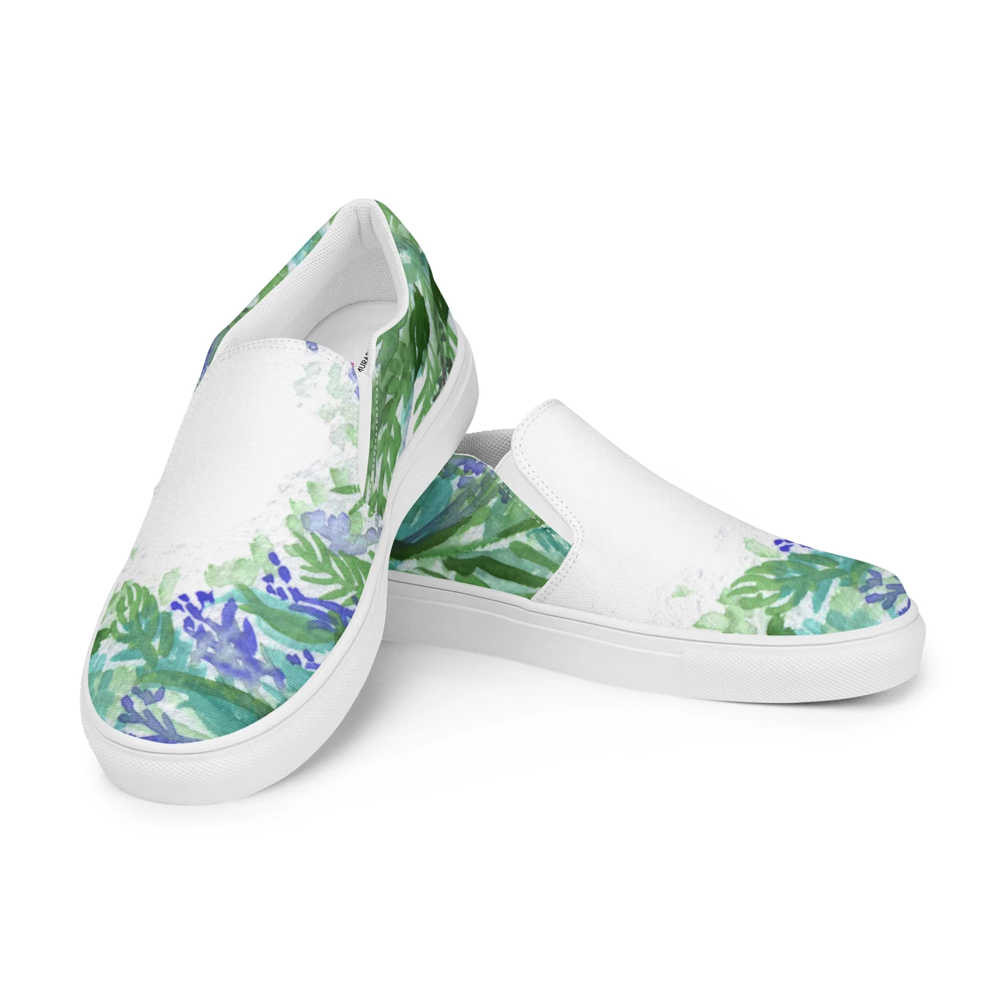 Purple Lavender Women's Slip Ons, Lavender Floral Flower Print Women’s Slip-On Canvas Shoes (US Size: 5-12)