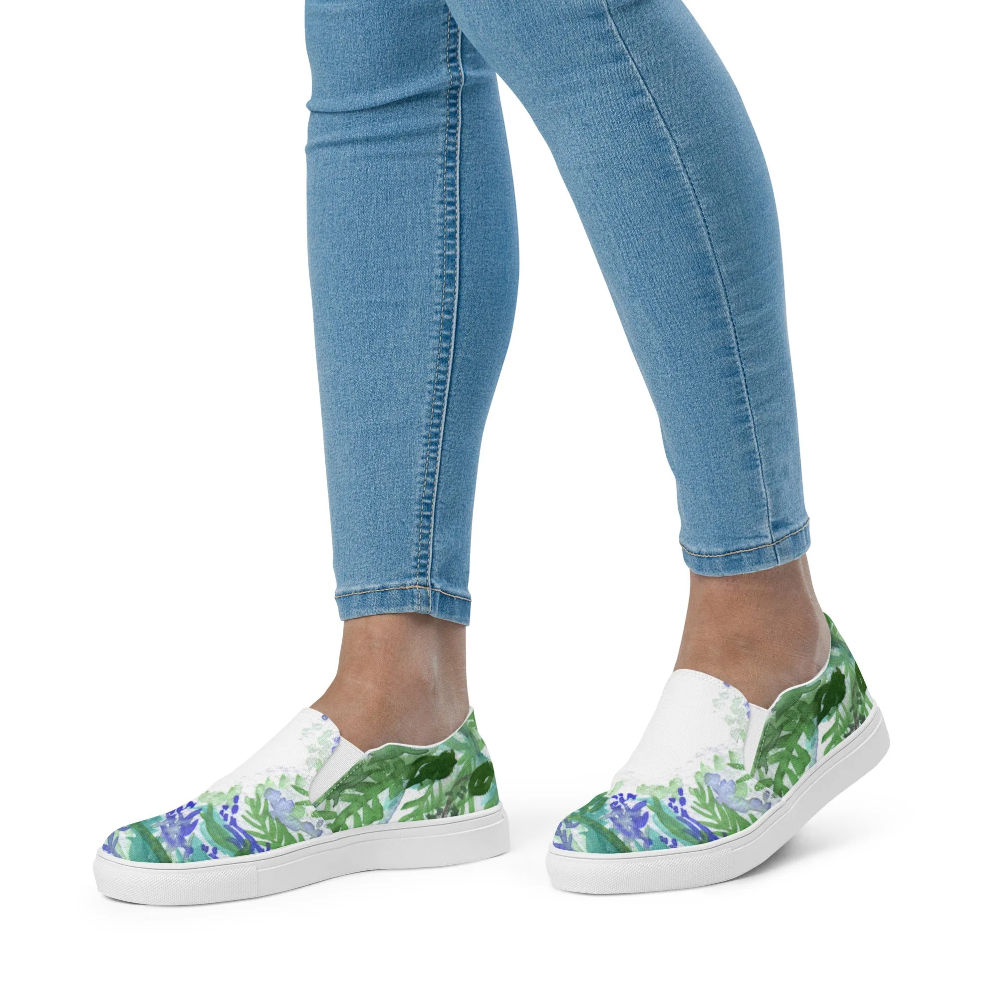 Purple Lavender Women's Slip Ons, Lavender Floral Flower Print Women’s Slip-On Canvas Shoes (US Size: 5-12)