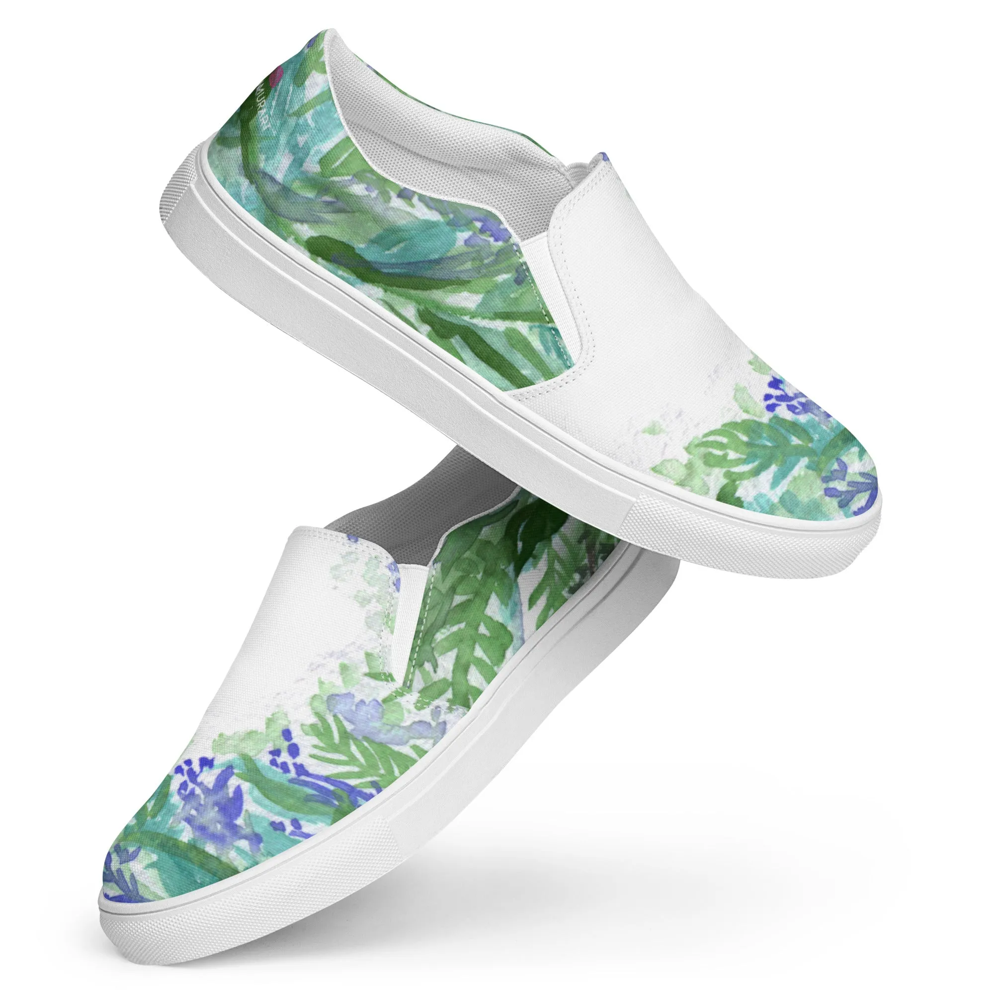 Purple Lavender Women's Slip Ons, Lavender Floral Flower Print Women’s Slip-On Canvas Shoes (US Size: 5-12)