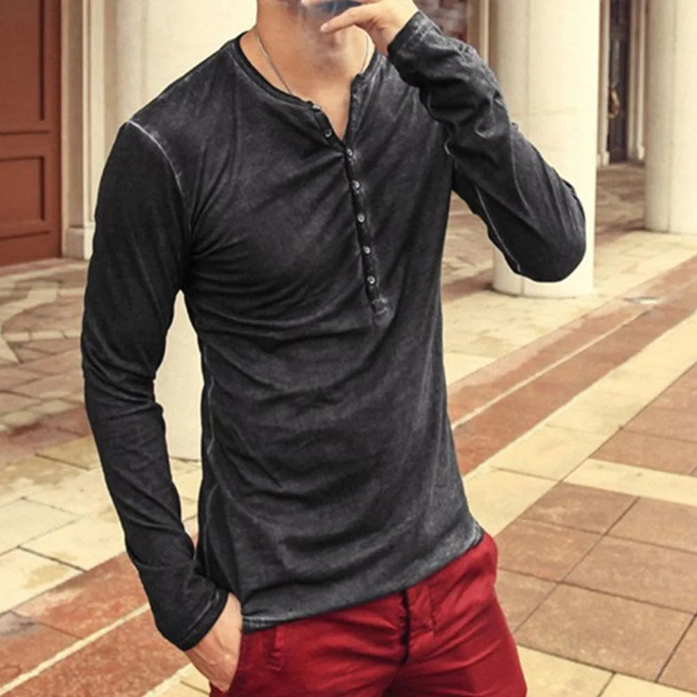 Retro V-neck Casual Long-sleeved T-shirt