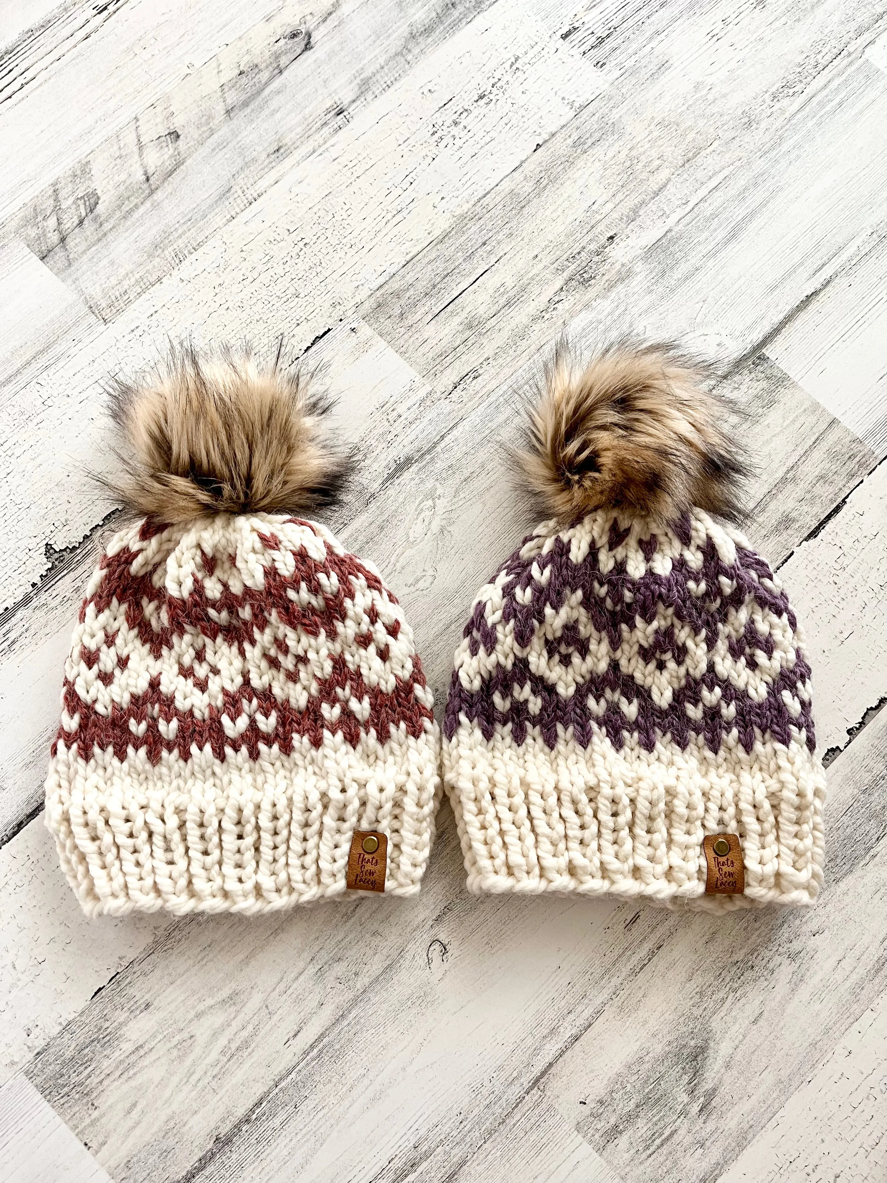 Reversed Fair Isle Diamonds with Faux Fur Pom