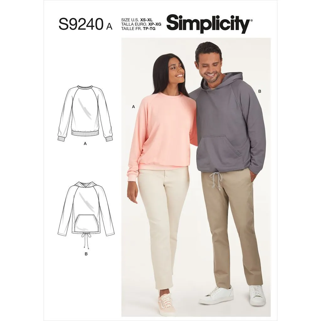 Simplicity Sewing Pattern S9240 Unisex Raglan Pullover Shirts