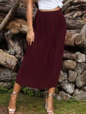 Solid High Waist Pleated Skirt