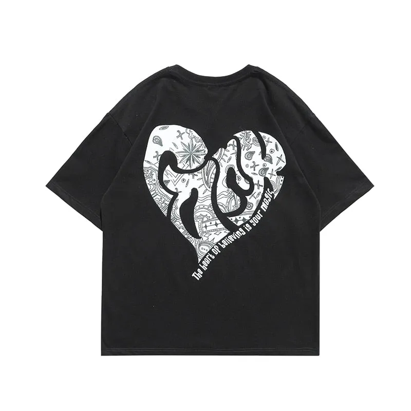 Summer Heart Print Basic Solid Color Men T-Shirt