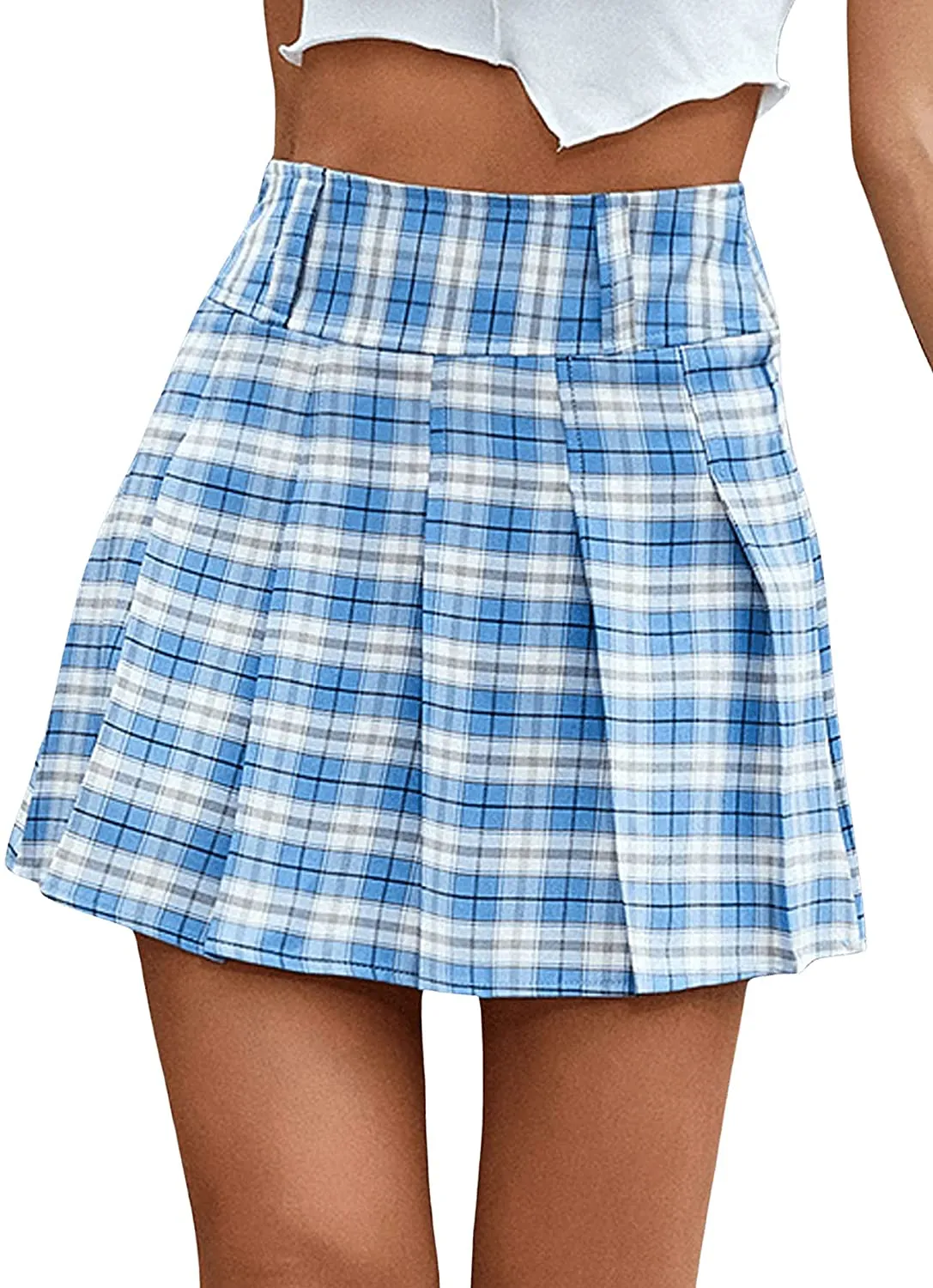 SweatyRocks Women's High Waist Pleated Flared A Line Mini Skater Skirt