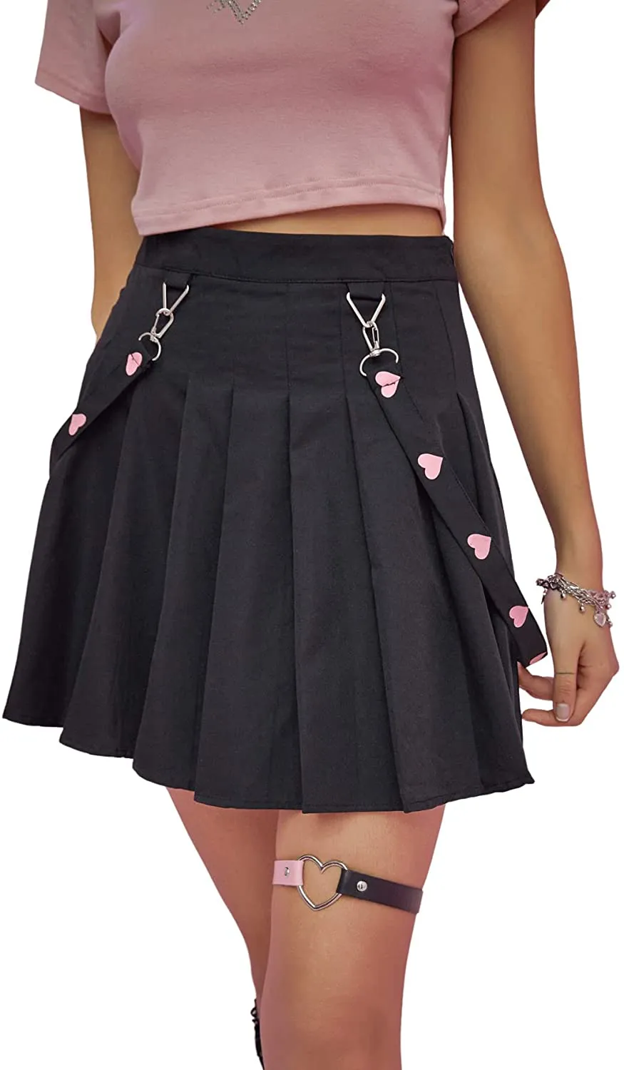 SweatyRocks Women's High Waist Pleated Flared A Line Mini Skater Skirt